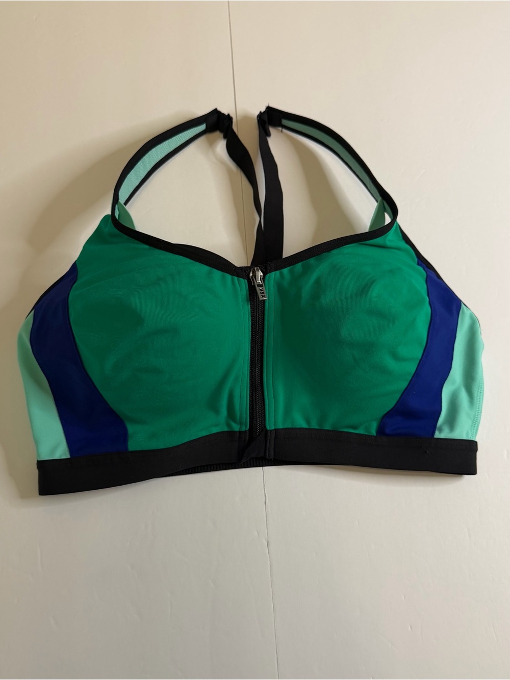Victoria’s Secret VSX Sport 36D Front Zip Sports Bra Green Blue Colorblock